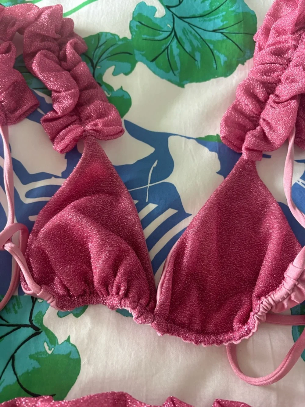 NWT REVOLVE Made in Italy Chio luxury Ruffled Rose Pink Bikini Set, medium - Picture 6 of 9